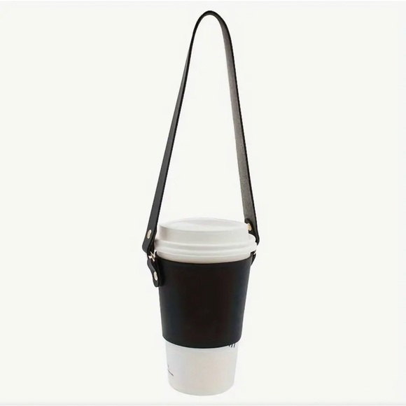 Kitchen Universal Coffee Cup Sleeve W Adjustable Strap Faux Leather